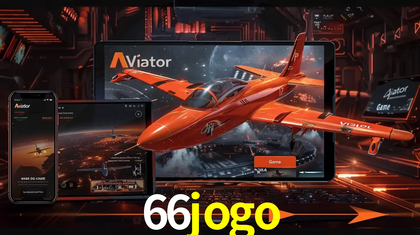 Apresentação tecnológica do jogo Aviator com um avião saindo da tela de um tablet, demonstrando a experiência imersiva em múltiplos dispositivos no 66jogo.