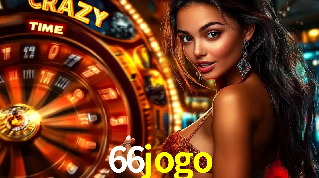 Mulher ao lado da roda de prêmios do jogo de cassino ao vivo Crazy Time, um dos shows de jogos mais emocionantes oferecidos pela plataforma de apostas 66jogo.