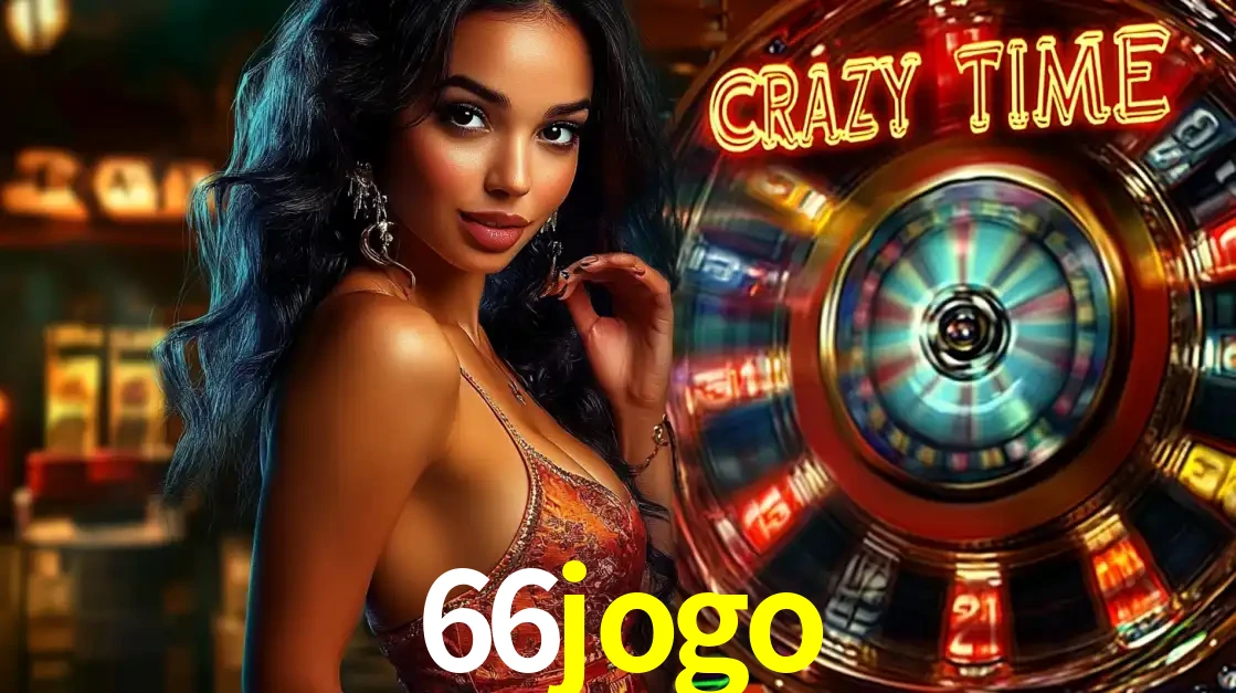 Mulher elegante ao lado da vibrante roda da fortuna do jogo de cassino ao vivo Crazy Time, um dos game shows mais populares e cheios de prêmios do 66jogo.